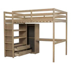 Letto a soppalco full size con armadio e scrivania, letto a soppalco alto in legno full size con cassetti e mensole per adulti, bambini e ragazzi