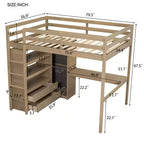 Letto a soppalco full size con armadio e scrivania, letto a soppalco alto in legno full size con cassetti e mensole per adulti, bambini e ragazzi