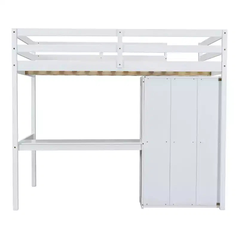 Letto a soppalco full size con armadio e scrivania, letto a soppalco alto in legno full size con cassetti e mensole per adulti, bambini e ragazzi