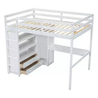 Letto a soppalco full size con armadio e scrivania, letto a soppalco alto in legno full size con cassetti e mensole per adulti, bambini e ragazzi