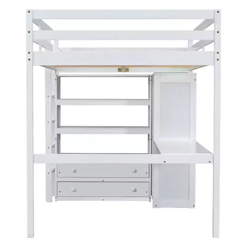 Letto a soppalco full size con armadio e scrivania, letto a soppalco alto in legno full size con cassetti e mensole per adulti, bambini e ragazzi