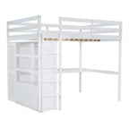 Letto a soppalco full size con armadio e scrivania, letto a soppalco alto in legno full size con cassetti e mensole per adulti, bambini e ragazzi