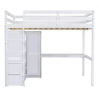 Letto a soppalco full size con armadio e scrivania, letto a soppalco alto in legno full size con cassetti e mensole per adulti, bambini e ragazzi
