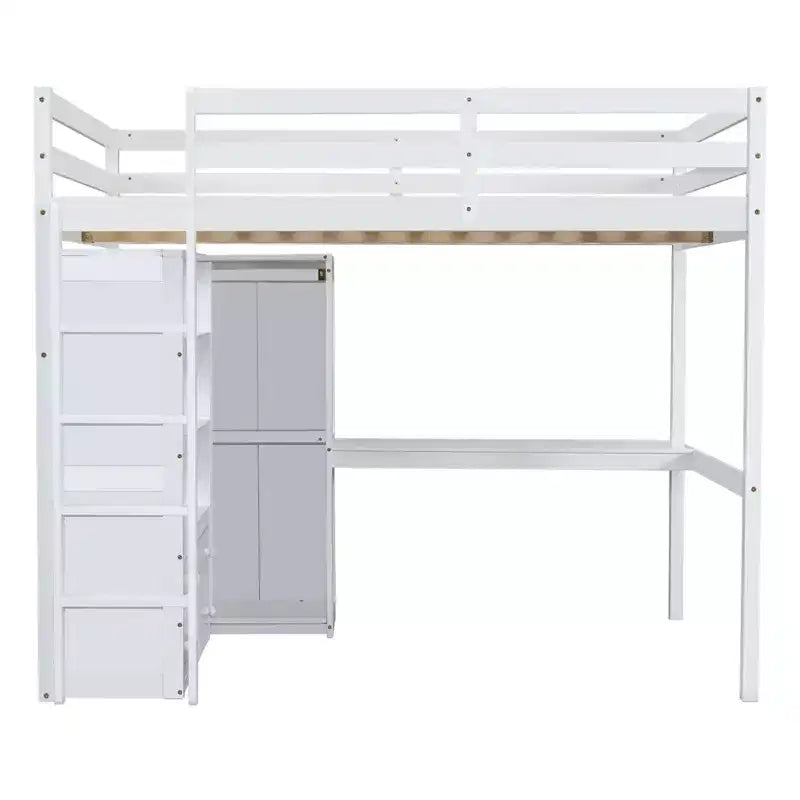 Letto a soppalco full size con armadio e scrivania, letto a soppalco alto in legno full size con cassetti e mensole per adulti, bambini e ragazzi