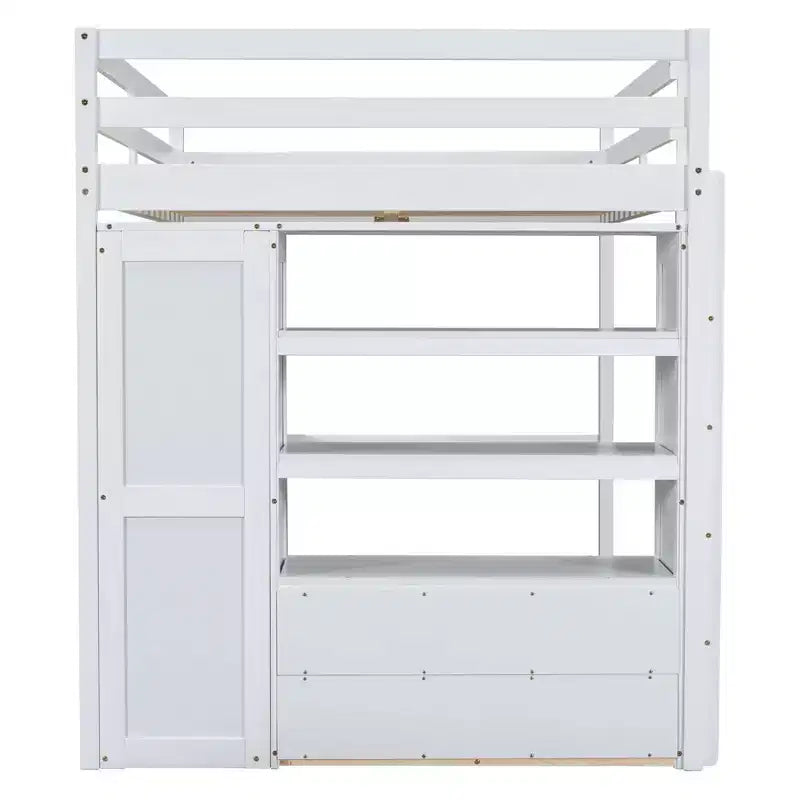 Letto a soppalco full size con armadio e scrivania, letto a soppalco alto in legno full size con cassetti e mensole per adulti, bambini e ragazzi