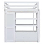 Letto a soppalco full size con armadio e scrivania, letto a soppalco alto in legno full size con cassetti e mensole per adulti, bambini e ragazzi