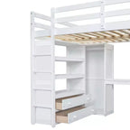 Letto a soppalco full size con armadio e scrivania, letto a soppalco alto in legno full size con cassetti e mensole per adulti, bambini e ragazzi