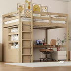 Letto a soppalco full size con armadio e scrivania, letto a soppalco alto in legno full size con cassetti e mensole per adulti, bambini e ragazzi