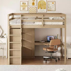 Letto a soppalco full size con armadio e scrivania, letto a soppalco alto in legno full size con cassetti e mensole per adulti, bambini e ragazzi