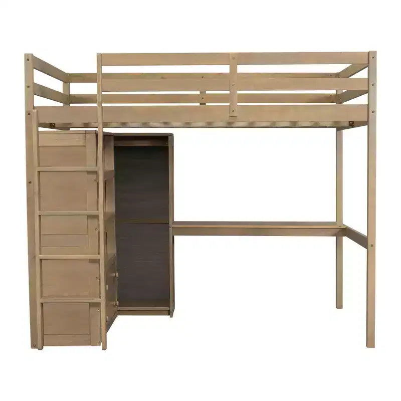 Letto a soppalco full size con armadio e scrivania, letto a soppalco alto in legno full size con cassetti e mensole per adulti, bambini e ragazzi