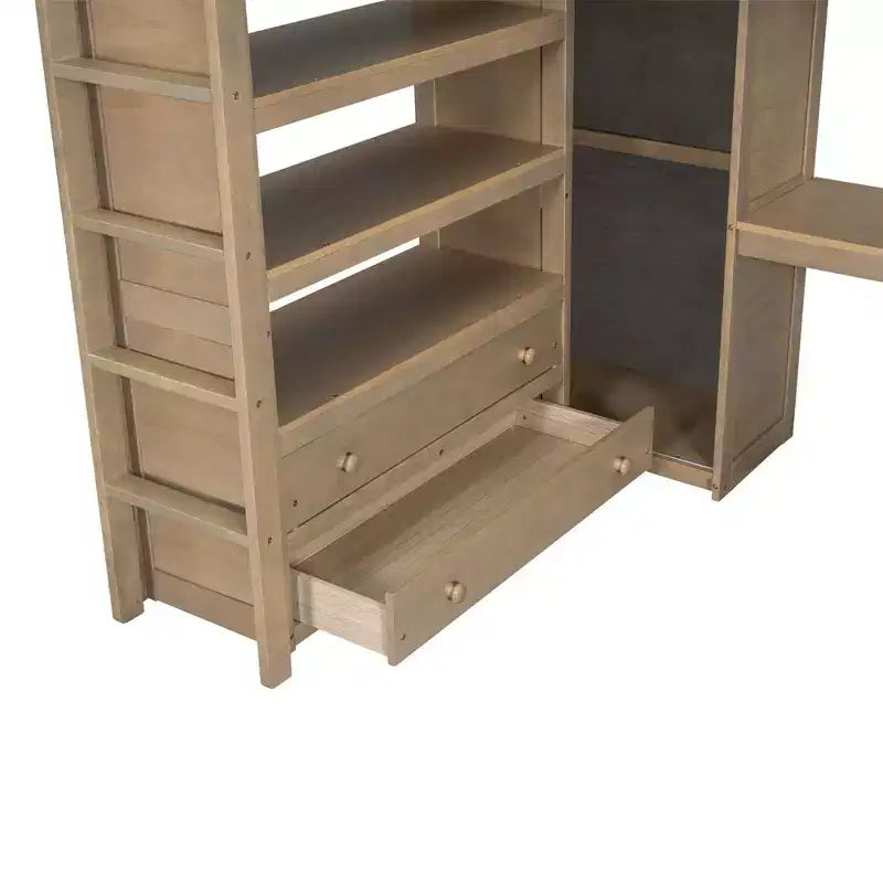 Letto a soppalco full size con armadio e scrivania, letto a soppalco alto in legno full size con cassetti e mensole per adulti, bambini e ragazzi
