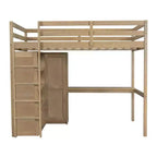 Letto a soppalco full size con armadio e scrivania, letto a soppalco alto in legno full size con cassetti e mensole per adulti, bambini e ragazzi
