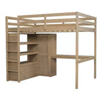 Letto a soppalco full size con armadio e scrivania, letto a soppalco alto in legno full size con cassetti e mensole per adulti, bambini e ragazzi