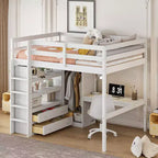 Letto a soppalco full size con armadio e scrivania, letto a soppalco alto in legno full size con cassetti e mensole per adulti, bambini e ragazzi