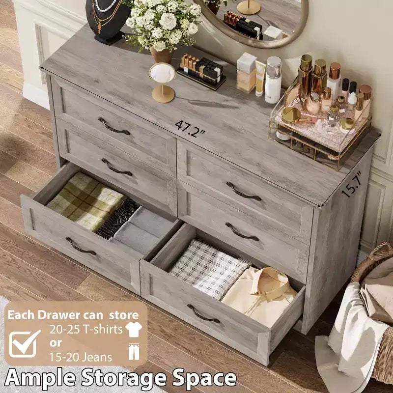 Cassettiera a 6 cassetti per camera da letto, Comodino con ampia maniglia in metallo, Cassettiere organizer portaoggetti