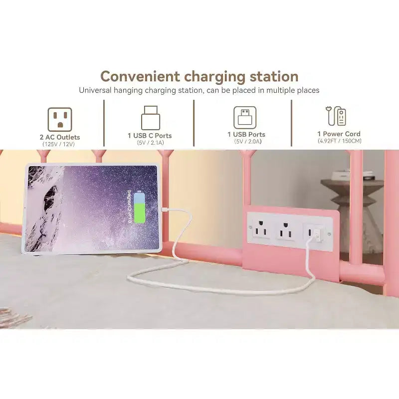 COZONY Letto Divano a Due Piazza con Estraibile, Struttura in Metallo con Stazione di Ricarica, Luci LED e Design Estraibile per Camera da Letto, Soggiorno