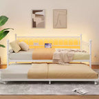 COZONY Letto Divano a Due Piazza con Estraibile, Struttura in Metallo con Stazione di Ricarica, Luci LED e Design Estraibile per Camera da Letto, Soggiorno