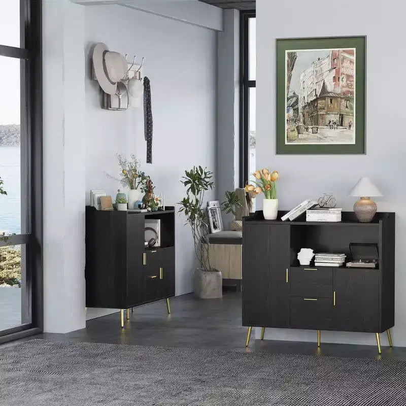 Buffet con cassetti (set da 2), credenza buffet da 40 con ripiani e ante
