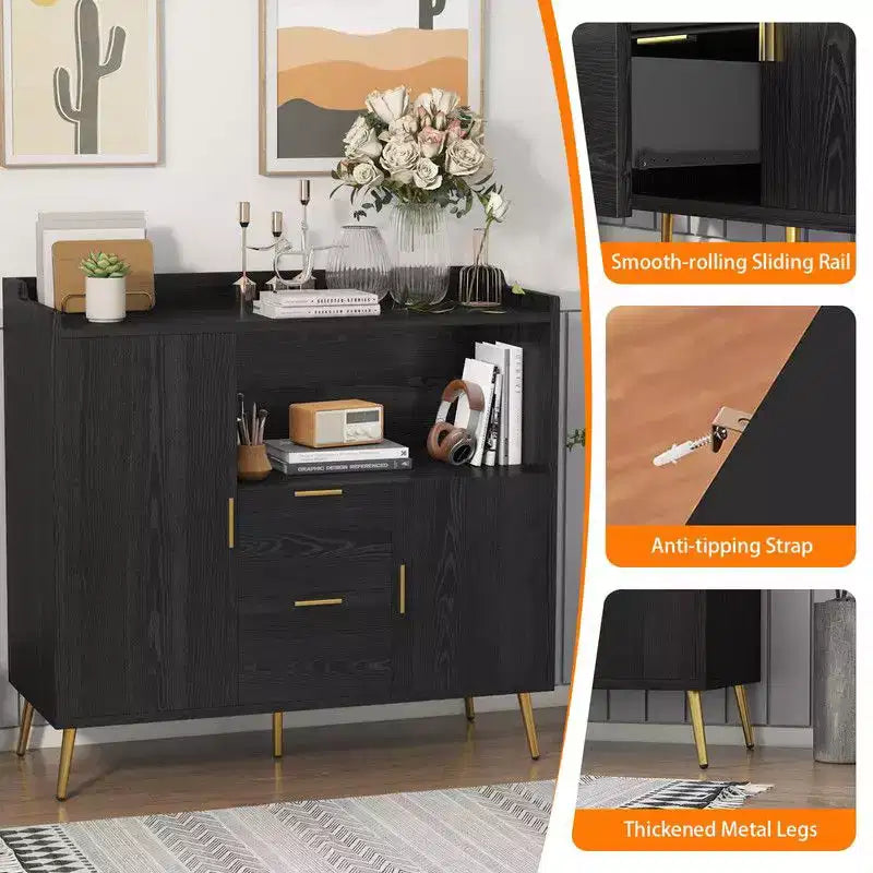 Buffet con cassetti (set da 2), credenza buffet da 40 con ripiani e ante