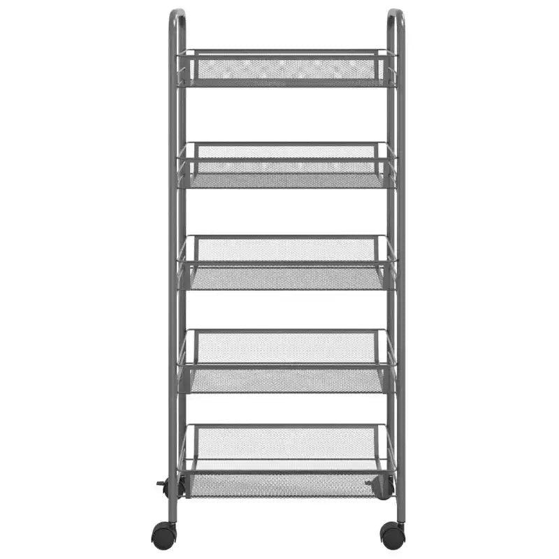 CLIHOME Carrello di servizio a rotelle a 5 ripiani in rete con cestino portaoggetti, carrello per casa, ufficio, dispensa e cucina
