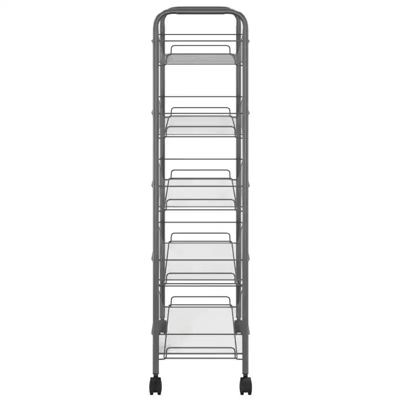 CLIHOME Carrello di servizio a rotelle a 5 ripiani in rete con cestino portaoggetti, carrello per casa, ufficio, dispensa e cucina