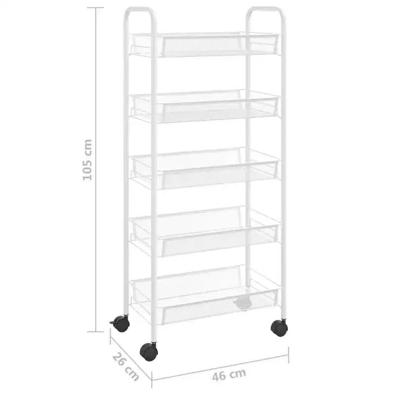 CLIHOME Carrello di servizio a rotelle a 5 ripiani in rete con cestino portaoggetti, carrello per casa, ufficio, dispensa e cucina