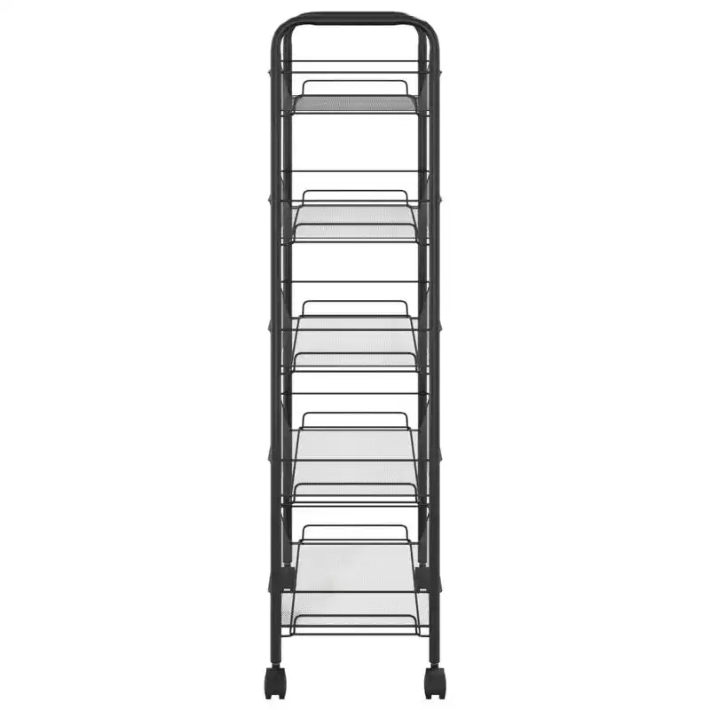 CLIHOME Carrello di servizio a rotelle a 5 ripiani in rete con cestino portaoggetti, carrello per casa, ufficio, dispensa e cucina