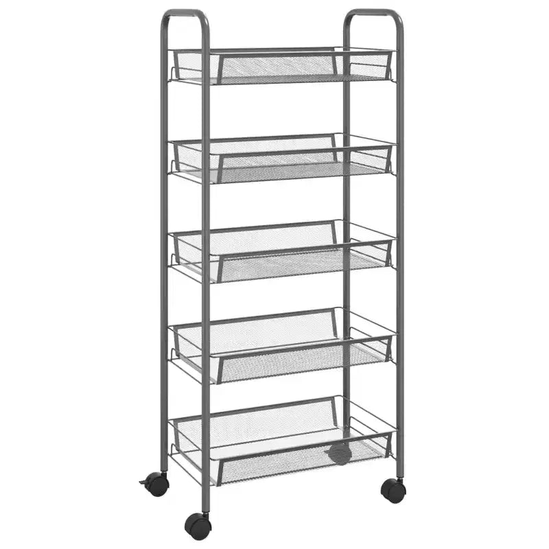 CLIHOME Carrello di servizio a rotelle a 5 ripiani in rete con cestino portaoggetti, carrello per casa, ufficio, dispensa e cucina