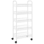 CLIHOME Carrello di servizio a rotelle a 5 ripiani in rete con cestino portaoggetti, carrello per casa, ufficio, dispensa e cucina