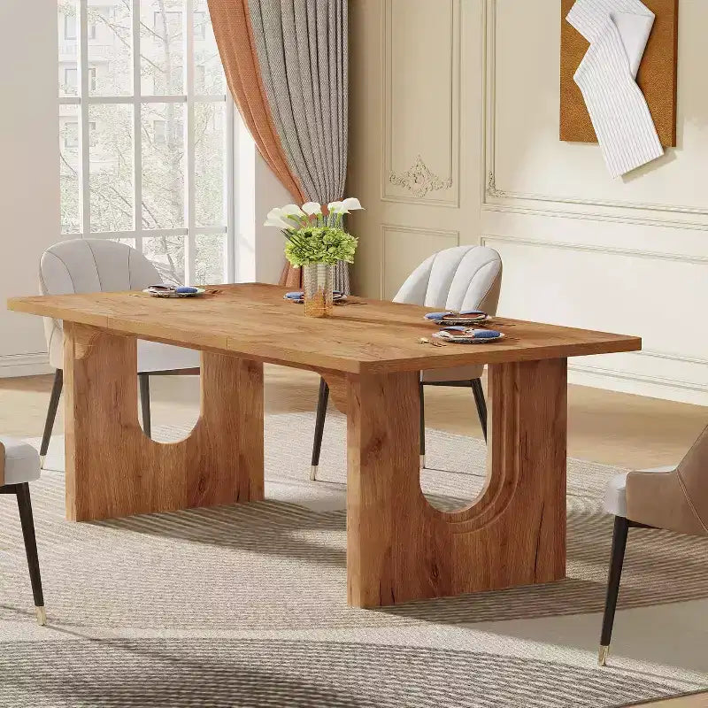 Lantine - Tavolo da pranzo moderno per 6 persone, tavolo da pranzo da cucina grande da 180 cm con base a piedistallo in legno, per cucina, sala da pranzo, soggiorno