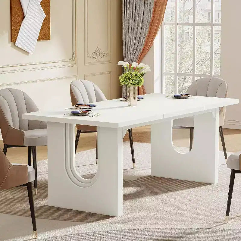 Lantine - Tavolo da pranzo moderno per 6 persone, tavolo da pranzo da cucina grande da 180 cm con base a piedistallo in legno, per cucina, sala da pranzo, soggiorno