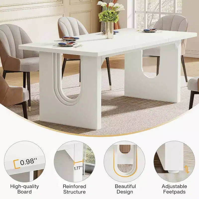 Lantine - Tavolo da pranzo moderno per 6 persone, tavolo da pranzo da cucina grande da 180 cm con base a piedistallo in legno, per cucina, sala da pranzo, soggiorno