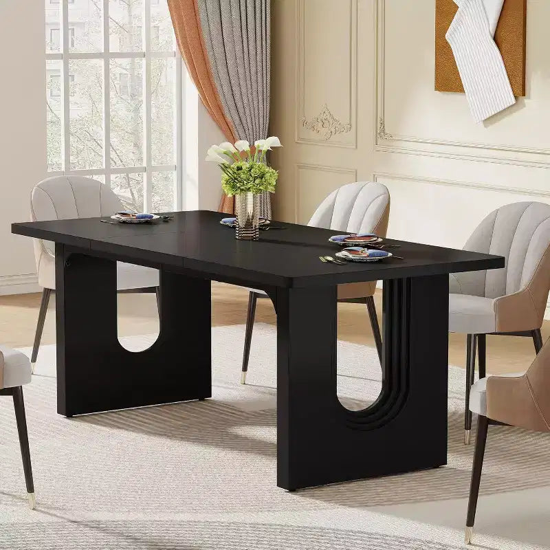 Lantine - Tavolo da pranzo moderno per 6 persone, tavolo da pranzo da cucina grande da 180 cm con base a piedistallo in legno, per cucina, sala da pranzo, soggiorno