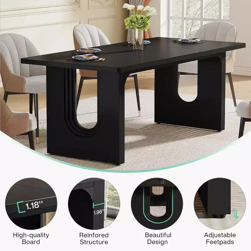 Lantine - Tavolo da pranzo moderno per 6 persone, tavolo da pranzo da cucina grande da 180 cm con base a piedistallo in legno, per cucina, sala da pranzo, soggiorno