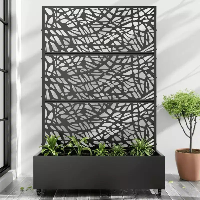 MAYEERTY Fioriera con traliccio in ferro nero Rete Stile 01 72x47x16in Set da 3 pezzi