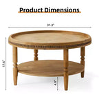 Tavolino da caffè rotondo moderno da 31'', tavolino centrale in legno a 2 ripiani con bordo perline, tavolino d'appoggio/da cocktail per soggiorno e camera da letto