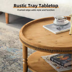 Tavolino da caffè rotondo moderno da 31'', tavolino centrale in legno a 2 ripiani con bordo perline, tavolino d'appoggio/da cocktail per soggiorno e camera da letto