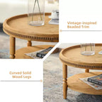 Tavolino da caffè rotondo moderno da 31'', tavolino centrale in legno a 2 ripiani con bordo perline, tavolino d'appoggio/da cocktail per soggiorno e camera da letto