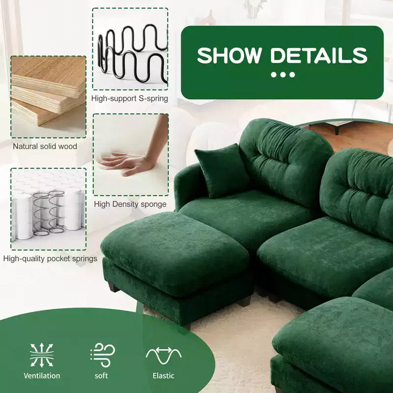 Divano Sezionale Cloud in ciniglia - Gommapiuma Trapuntata ad Alta Densità, Braccioli Ergonomici, Perfetto per la Camera da Letto o il Soggiorno di Piccole Dimensioni