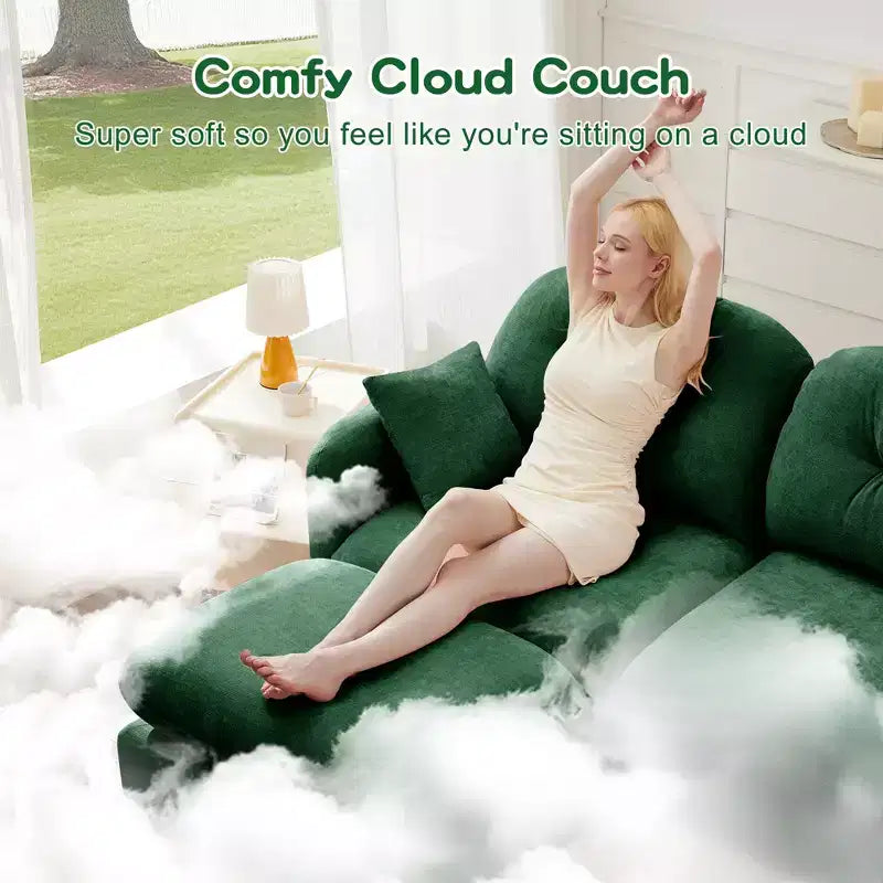 Divano Sezionale Cloud in ciniglia - Gommapiuma Trapuntata ad Alta Densità, Braccioli Ergonomici, Perfetto per la Camera da Letto o il Soggiorno di Piccole Dimensioni
