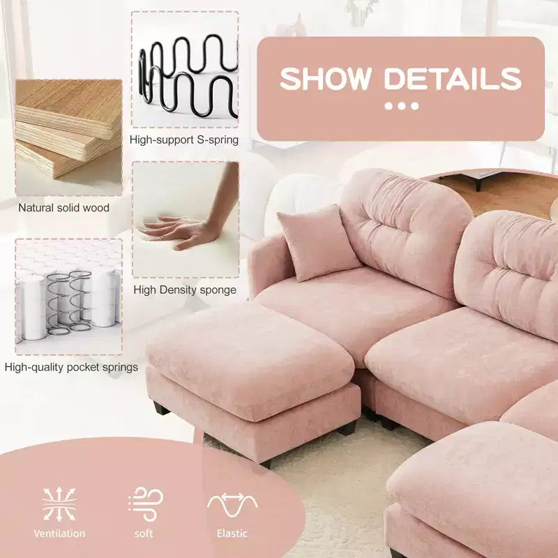 Divano Sezionale Cloud in ciniglia - Gommapiuma Trapuntata ad Alta Densità, Braccioli Ergonomici, Perfetto per la Camera da Letto o il Soggiorno di Piccole Dimensioni