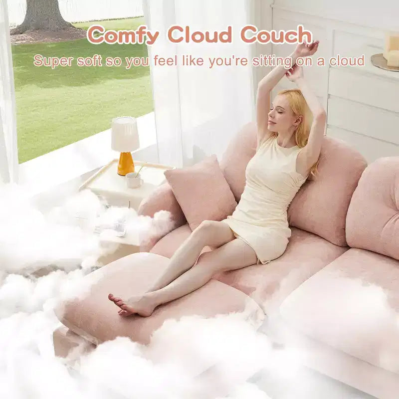 Divano Sezionale Cloud in ciniglia - Gommapiuma Trapuntata ad Alta Densità, Braccioli Ergonomici, Perfetto per la Camera da Letto o il Soggiorno di Piccole Dimensioni