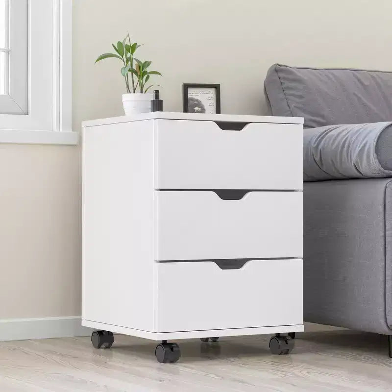 MAYEERTY 1622 Inch Armadietto verticale in legno a 3 cassetti bianco - con ruote, completamente assemblato per l'home office
