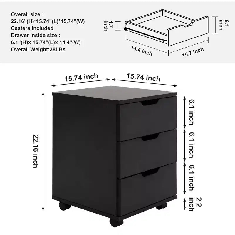 MAYEERTY 1622 Inch Armadietto verticale in legno a 3 cassetti bianco - con ruote, completamente assemblato per l'home office