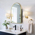 MAYEERTY 36 x 24in Modern Arch Bathroom Medicine Cabinets, Metal Framed Wall Mirror with Storage, Gold