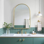 MAYEERTY 36 x 24 pollici Armadietto a specchio da bagno moderno con arco, specchio da parete con cornice in metallo e contenitore, Oro