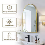 MAYEERTY 36 x 24 pollici Armadietto a specchio da bagno moderno con arco, specchio da parete con cornice in metallo e contenitore, Oro
