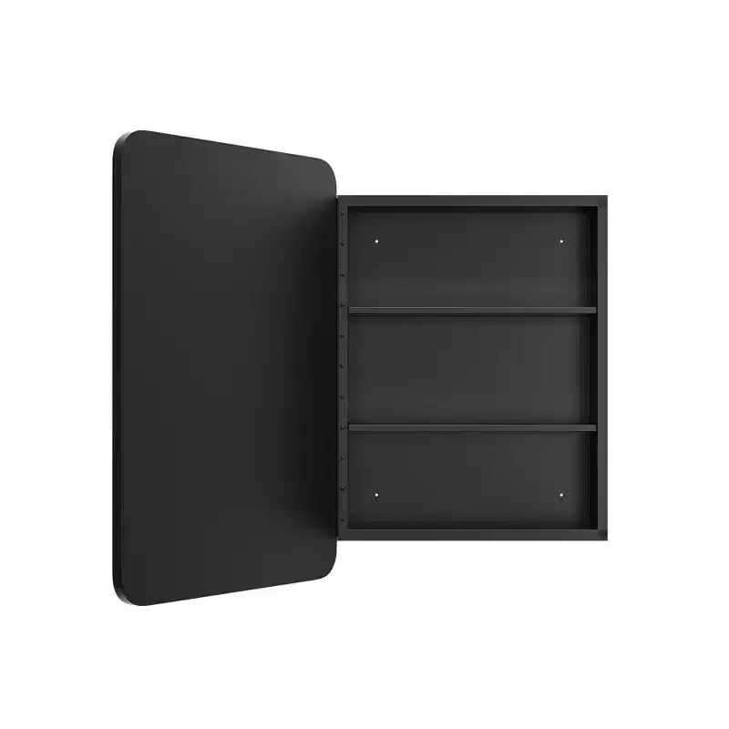 MAYEERTY 28 x 20 pollici, moderno armadietto a specchio rettangolare per bagno, specchio da parete con cornice in metallo e contenitore, nero