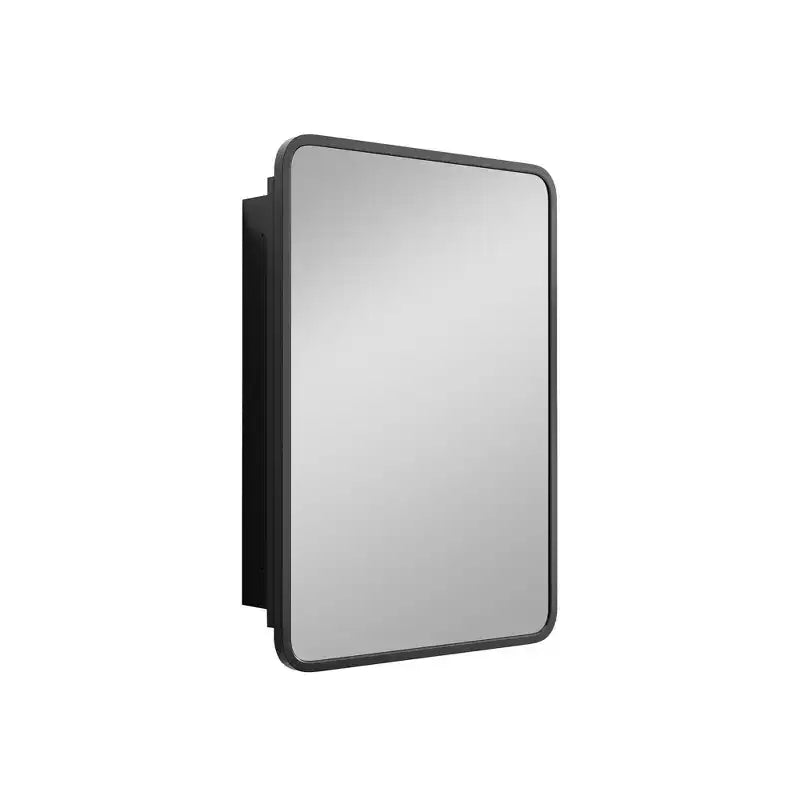 MAYEERTY 28 x 20 pollici, moderno armadietto a specchio rettangolare per bagno, specchio da parete con cornice in metallo e contenitore, nero