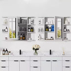 MAYEERTY 15 x 80 cm, Armadietto rettangolare moderno per bagno con specchio a parete con cornice in metallo e contenitore, Bianco